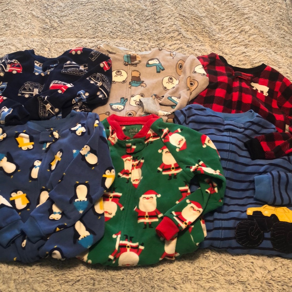 6 pair, 4t Fleece Footed Full Zip Pajamas